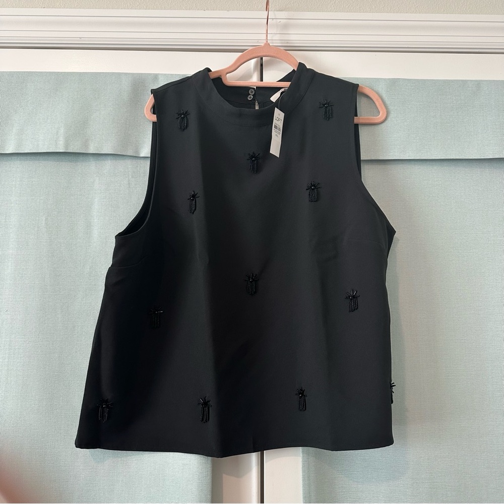 LOFT Embellished Black Tank Top Sz XXL NWT